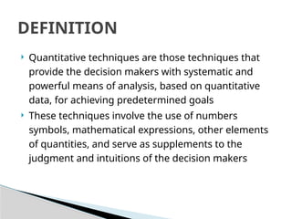 QUANTITATIVE TECHNIQUES (1)quantitative techniques used fpor business ...