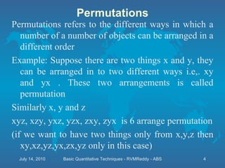 Quantitative techniques basics of mathematics permutations and ...
