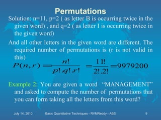 Quantitative techniques basics of mathematics permutations and ...