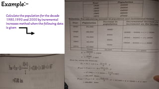 Example:-
Calculate the population for the decade
1980,1990 and 2000 by incremental
increases method when the following data
is given
 