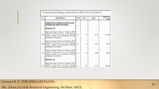 Proposed main building construction for ABC Pvt.Ltd. Colombo 01
Lecturer R. D. THILANKA JAYANATH.
BSc. (Hons.) Civil & Structural Engineering. Aff.Mem. ASCE.
14
 