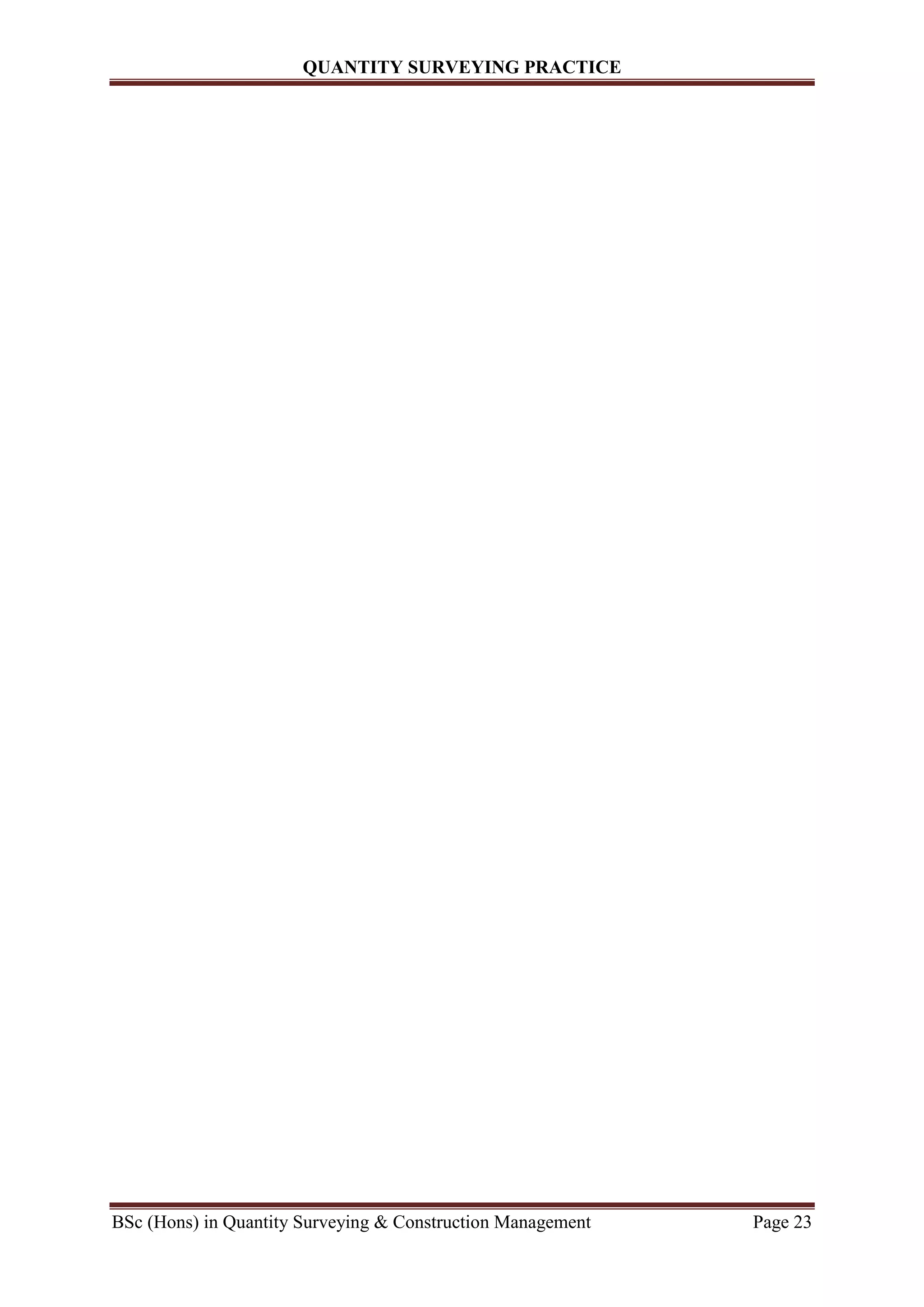 QUANTITY SURVEYING PRACTICE
BSc (Hons) in Quantity Surveying & Construction Management Page 23
 