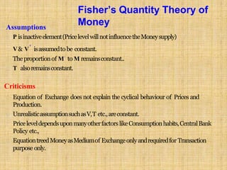 assumptions of quantity theory of money