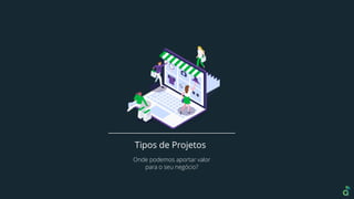 Tipos de Projetos
Onde podemos aportar valor
para o seu negócio?
 