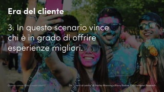 3. In questo scenario vince
chi è in grado di offrire
esperienze migliori.
Era del cliente
Da “Clienti al centro” di Harley Manning e Kerry Bodine 2013 Forrester ResearchQuanto conosciamo i nostri utenti?
 