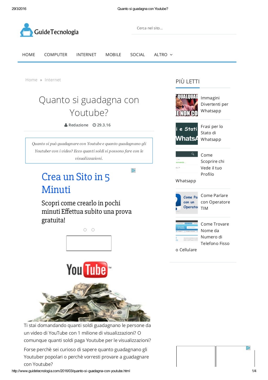 Quanto si guadagna con youtube