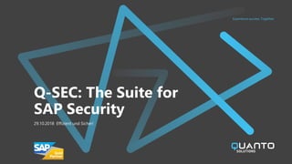 Experience success. Together.
Q-SEC: The Suite for
SAP Security
29.10.2018 Effizient und Sicher!
 