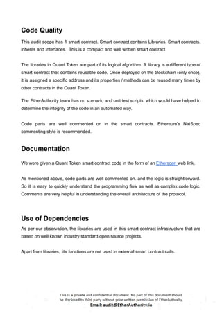 Quant Token – Smart Contract Security Audit Report by EtherAuthority | PDF