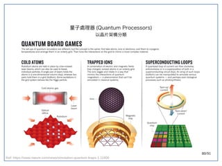 80/91
量子處理器 (double-slit experiment)Quantum Processors)
以晶片架構分類
Ref: https://www.nature.com/news/simulation-quantum-leaps-1.11806
 