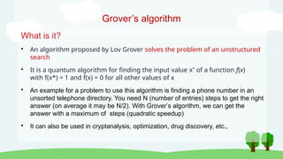 Quantum algorithms covering evolution, DJ, Shor's and Grover's ...
