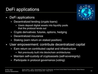 20 Nov 2021
Quantum Blockchains
DeFi applications
 DeFi applications
 Decentralized lending (crypto loans)
 Users depos...