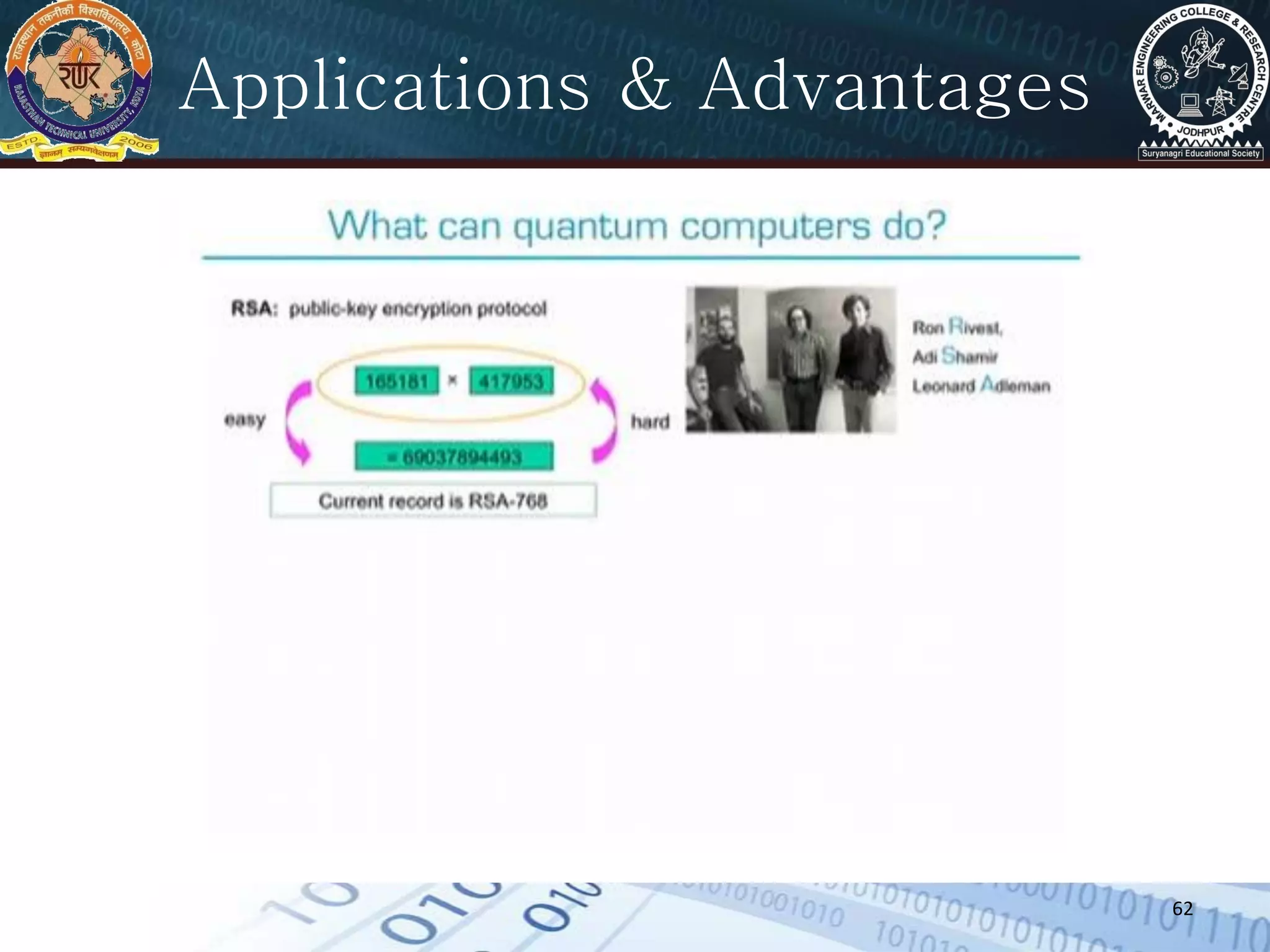 62
Applications & Advantages
 