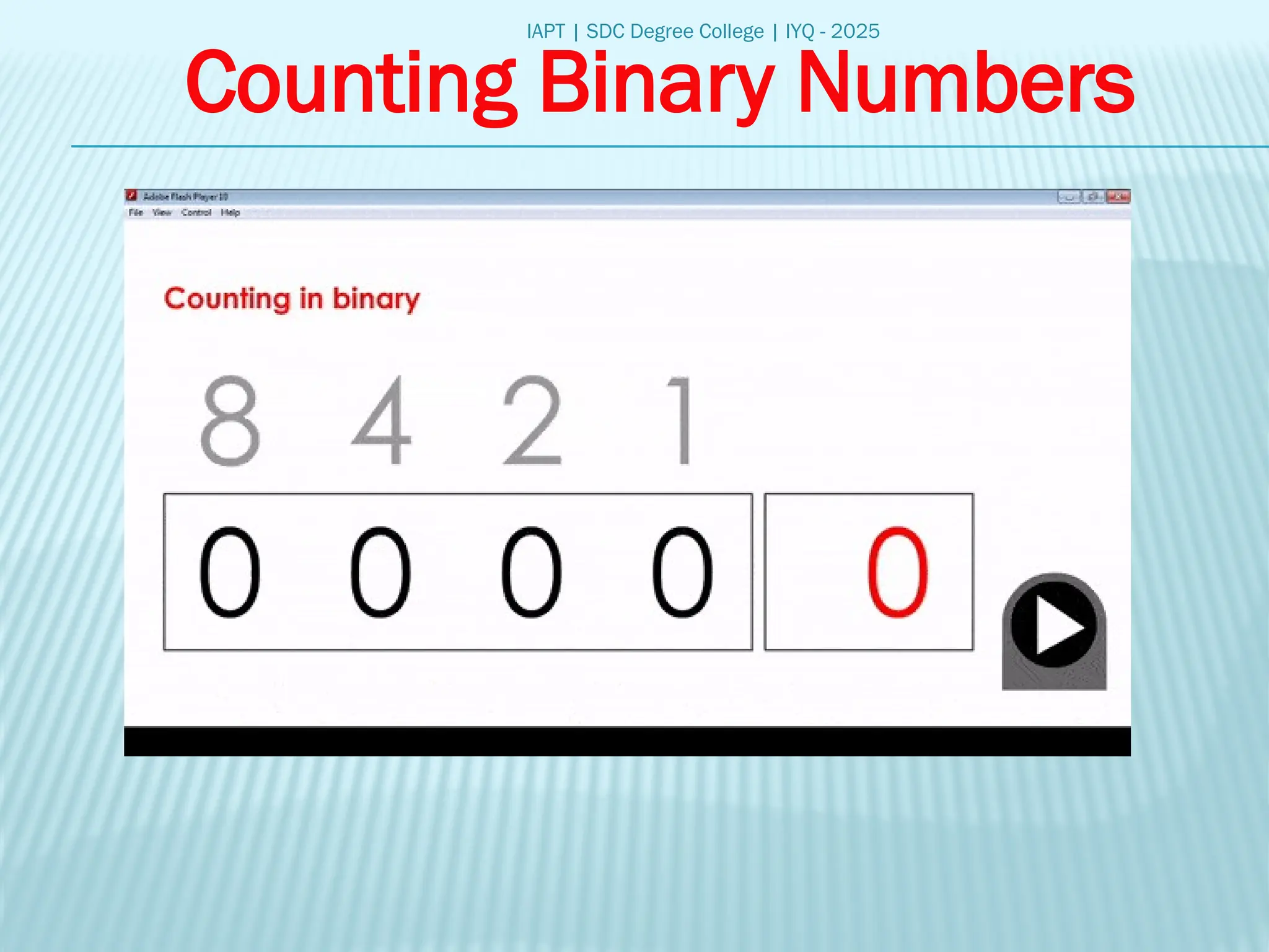 IAPT | SDC Degree College | IYQ - 2025
Counting Binary Numbers
 