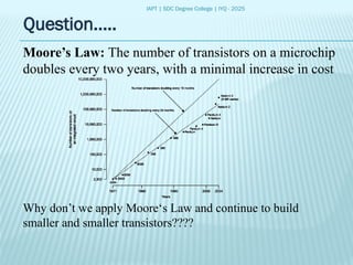 IAPT | SDC Degree College | IYQ - 2025
Question.....
Why don’t we apply Moore‘s Law and continue to build
smaller and smaller transistors????
Moore’s Law: The number of transistors on a microchip
doubles every two years, with a minimal increase in cost
 