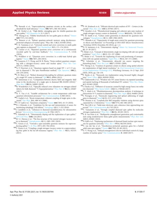 85
R. Barends et al., “Superconducting quantum circuits at the surface code
threshold for fault tolerance,” Nature 508(7497), 500–503 (2014).
86
J. M. Nichol et al., “High-ﬁdelity entangling gate for double-quantum-dot
spin qubits,” NPJ Quantum Inf. 3, 3 (2017).
87
W. Huang et al., “Fidelity benchmarks for two-qubit gates in silicon,” Nature
569(7757), 532 (2019).
88
A. Reiserer et al., “Robust quantum-network memory using decoherence-
protected subspaces of nuclear spins,” Phys. Rev. X 6(2), 021040 (2016).
89
T. H. Taminiau et al., “Universal control and error correction in multi-qubit
spin registers in diamond,” Nat. Nanotechnol. 9(3), 171–176 (2014).
90
J. Cramer et al., “Repeated quantum error correction on a continuously
encoded qubit by real-time feedback,” Nat. Communications 7, 11526
(2016).
91
G. Waldherr et al., “Quantum error correction in a solid-state hybrid spin
register,” Nature 506(7487), 204 (2014).
92
J. Casanova, Z. Y. Wang, and M. B. Plenio, “Noise-resilient quantum comput-
ing with a nitrogen-vacancy center and nuclear spins,” Phys. Rev. Lett.
117(13), 130502 (2016).
93
A. P. Nizovtsev et al., “Quantum registers based on single NV þ n C-13 cen-
ters in diamond: I. The spin Hamiltonian method,” Opt. Spectrosc. 108(2),
230–238 (2010).
94
J. H. Shim et al., “Robust dynamical decoupling for arbitrary quantum states
of a single NV center in diamond,” Epl 99(4), 40004 (2012).
95
P. Jamonneau et al., “Competition between electric ﬁeld and magnetic ﬁeld
noise in the decoherence of a single spin in diamond [93, 024305 (2016)],”
Phys. Rev. B 99(24), 249903 (2019).
96
R. Wunderlich et al., “Optically induced cross relaxation via nitrogen-related
defects for bulk diamond 13
C hyperpolarization,” Phys. Rev. B 96(22), 220407
(2017).
97
N. Y. Yao et al., “Scalable architecture for a room temperature solid-state
quantum information processor,” Nat. Communications 3, 800 (2012).
98
T. Gaebel et al., “Room-temperature coherent coupling of single spins in dia-
mond,” Nat. Phys. 2(6), 408–413 (2006).
99
T. D. Ladd et al., “Quantum computers,” Nature 464(7285), 45–53 (2010).
100
D. J. Klionsky et al., “Guidelines for the use and interpretation of assays for
monitoring autophagy (3rd edition,” Autophagy 12(1), 1–222 (2016).
101
S. Castelletto et al., “Advances in diamond nanofabrication for ultrasensitive
devices,” Microsystems Nanoengineering 3, 17061 (2017).
102
T. Schenkel et al., “Deterministic doping and the exploration of spin qubits,”
API Conf. Proc. 1640, 124 (2015).
103
M. S. J. Barson et al., “The ﬁne structure of the neutral nitrogen-vacancy cen-
ter in diamond,” Nanophotonics 8(11), 1985–1991 (2019).
104
C. Grezes et al., “Towards a spin-ensemble quantum memory for supercon-
ducting qubits,” C. R. Phys. 17(7), 693–704 (2016).
105
T. Douce et al., “Coupling a single nitrogen-vacancy center to a superconduct-
ing ﬂux qubit in the far-off-resonance regime,” Phys. Rev. A 92(5), 052335
(2015).
106
F. M. Hrubesch et al., “Efﬁcient electrical spin readout of NV - Centers in dia-
mond,” Phys. Rev. Lett. 118(3), 037601 (2017).
107
P. Siyushev et al., “Photoelectrical imaging and coherent spin-state readout of
single nitrogen-vacancy centers in diamond,” Science 363(6428), 728 (2019).
108
J. M. Smith et al., “Colour centre generation in diamond for quantum tech-
nologies,” Nanophotonics 8(11), 1889–1906 (2019).
109
T. Shinada et al., “Opportunity of single atom control for quantum processing
in silicon and diamond,” in Proceedings of 2014 IEEE Silicon Nanoelectronics
Workshop (SNW), Honolulu, HI (2014), pp. 1–2.
110
D. N. Jamieson et al., “Deterministic doping,” Mater. Sci. Semicond. Process.
62, 23–30 (2017).
111
J. Meijer et al., “Concept of deterministic single ion doping with sub-nm spatial
resolution,” Appl. Phys. A 83(2), 321–327 (2006).
112
J. Meijer et al., “Towards the implanting of ions and positioning of nanopar-
ticles with nm spatial resolution,” Appl. Phys. A 91(4), 567–571 (2008).
113
W. Schnitzler et al., “Deterministic ultracold ion source targeting the
Heisenberg limit,” Phys. Rev. Lett. 102(7), 070501 (2009).
114
T. Herzig et al., “Creation of quantum centers in silicon using spatial selective
ion implantation of high lateral resolution,” in 22nd International Conference
on Ion Implantation Technology (IIT), W€
urzburg, Germany, 16–21 Sept. 2018
(IEEE, 2018), pp. 136–139.
115
P. Racke et al., “Nanoscale ion implantation using focussed highly charged
ions,” New J. Phys. 22(8), 083028 (2020).
116
S. Chakravarthi et al., “Window into NV center kinetics via repeated annealing
and spatial tracking of thousands of individual NV centers,” Phys. Rev. Mater.
4(2), 023402 (2020).
117
S. Onoda et al., “Diffusion of vacancies created by high-energy heavy ion strike
into diamond,” Phys. Status Solidi A 214(11), 1700160 (2017).
118
S. T. Alsid et al., “Photoluminescence decomposition analysis: A technique to
characterize N-V creation in diamond,” Phys. Rev. Appl. 12(4), 044003 (2019).
119
S. Pezzagna et al., “Nanoscale engineering and optical addressing of single
spins in diamond,” Small 6(19), 2117–2121 (2010).
120
B. Hensen et al., “Loophole-free Bell inequality violation using electron spins
separated by 1.3 kilometres,” Nature 526(7575), 682–686 (2015).
121
N. Bar-Gill et al., “Solid-state electronic spin coherence time approaching one
second,” Nat. Communications 4, 1743 (2013).
122
T. Yamamoto et al., “Strongly coupled diamond spin qubits by molecular
nitrogen implantation,” Phys. Rev. B 88(20), 201201 (2013).
123
S. B. van Dam et al., “Multipartite entanglement generation and contextuality
tests using nondestructive three-qubit parity measurements,” Phys. Rev. Lett.
123(5), 050401 (2019).
124
N. Kalb et al., “Dephasing mechanisms of diamond-based nuclear-spin memo-
ries for quantum networks,” Phys. Rev. A 97(6), 062330 (2018).
125
T. van der Sar et al., “Decoherence-protected quantum gates for a hybrid
solid-state spin register,” Nature 484(7392), 82–86 (2012).
126
Z.-Y. Wang et al., “Delayed entanglement echo for individual control of a large
number of nuclear spins,” Nat. Communications 8, 14660 (2017).
Applied Physics Reviews REVIEW scitation.org/journal/are
Appl. Phys. Rev. 8, 011308 (2021); doi: 10.1063/5.0007444 8, 011308-17
V
C Author(s) 2021
 