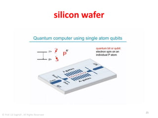 Silicon Semiconductors Limits
• Firstly, there’s the issue of heat.
– Silicon semiconductors require a great deal of heat
management which in turn results in major energy
waste.
• Secondly the size and speed of electronic
devices are limited by the performance
capabilities of silicon.
– At this point, it is difficult – if not impossible – to
create smaller or faster devices while still relying on
silicon semiconductors
25
© Prof. Lili Saghafi , All Rights Reserved
 