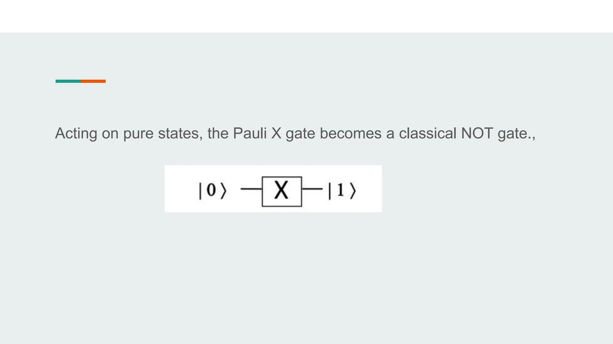 Acting on pure states, the Pauli X gate becomes a classical NOT gate.,
 