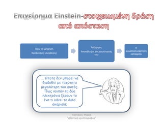 Μζτρθςθ                   Η
  Πριν τθ μζτρθςθ
                                 Αποκάλυψθ τθσ ταυτότθτάσ   κυματοςυνάρτθςθ
Κατάςταςθ υπζρκεςθσ                                            καταρρζει
                                          του




       … ηίπμηα δεκ μπμνεί κα
        δηαδμζεί με ηαπύηεηα
       μεγαιύηενε ημο θωηόξ.
         Πωξ ιμηπόκ ηα δύμ
        ειεθηνόκηα λένμοκ ημ
         έκα ηη θάκεη ημ άιιμ
              αθανηαία;

                          Ναςτάκου Μαρία
                      "κβαντικι κρυπτογραφία"
 