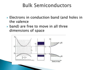  Electrons in conduction band (and holes in
the valence
 band) are free to move in all three
dimensions of space
 