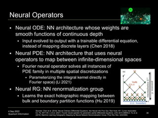 4 Sep 2022
Quantum Information
Neural Operators
 Neural ODE: NN architecture whose weights are
smooth functions of contin...