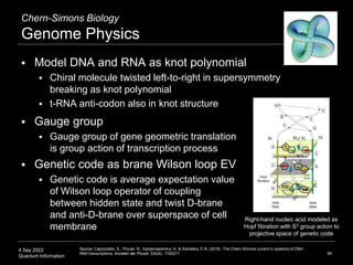 4 Sep 2022
Quantum Information
Chern-Simons Biology
Genome Physics
 Model DNA and RNA as knot polynomial
 Chiral molecul...