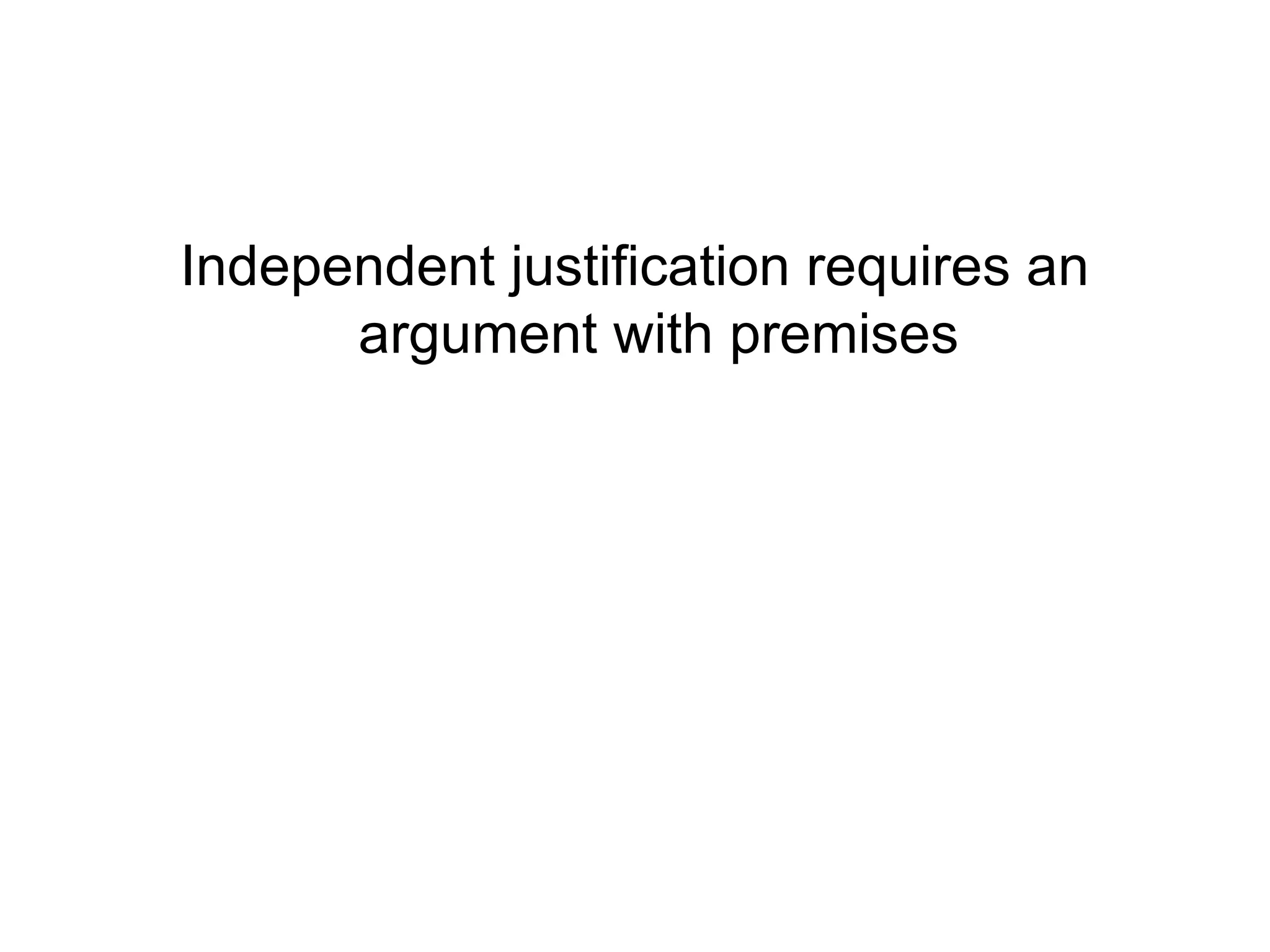 Independent justification requires an argument with premises 