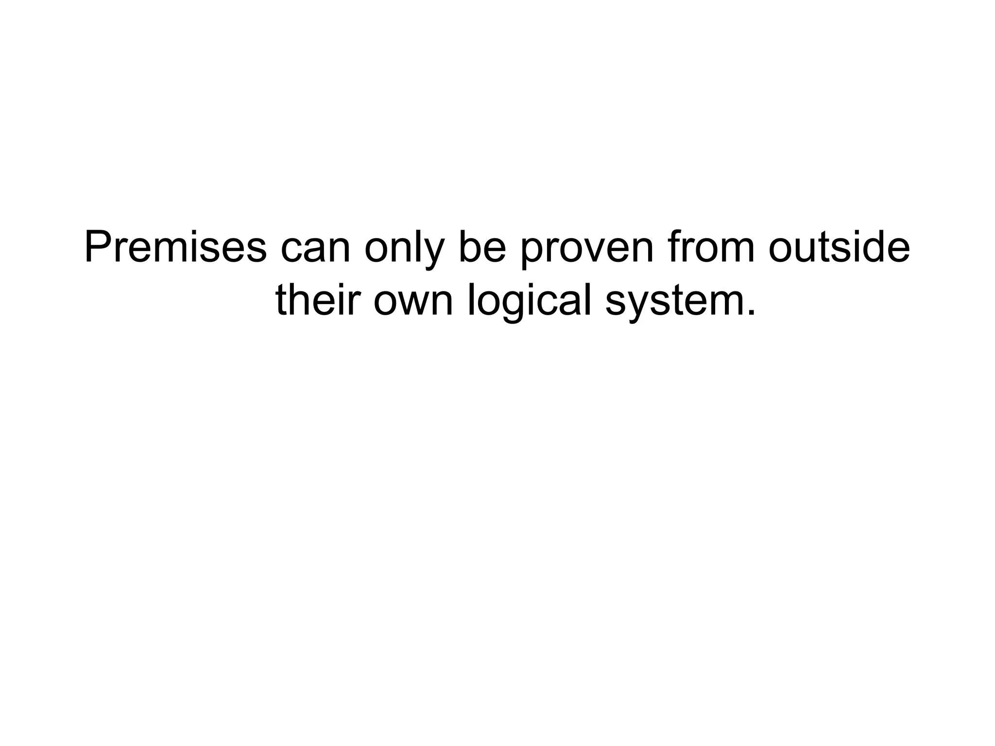 Premises can only be proven from outside their own logical system. 