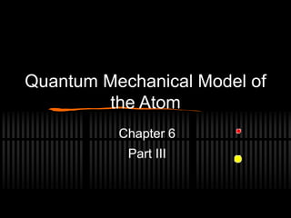 Quantum Mechanical Model of
the Atom
Chapter 6
Part III
 
