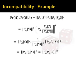 Pr 𝐴 . Pr 𝐵 𝐴 = 𝑃𝐴|𝑆 2
. 𝑃𝐵|𝑆𝐴
2
= 𝑃𝐴|𝑆 2
. 𝑃𝐵
𝑃𝐴|𝑆
𝑃𝐴|𝑆
2
=⁡ 𝑃𝐴|𝑆 2
.
1
𝑃𝐴|𝑆 2
𝑃𝐵 𝑃𝐴|𝑆 2
=⁡ 𝑃𝐵 𝑃𝐴|𝑆 2
≠ 𝑃𝐴 𝑃𝐵|𝑆 2
 