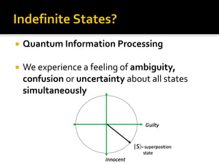  Quantum Information Processing
 We experience a feeling of ambiguity,
confusion or uncertainty about all states
simultaneously
 