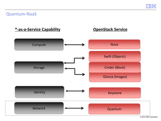 Quantum-NaaS


   *-as-a-Service Capability   OpenStack Service


            Compute                     Nova


         ...