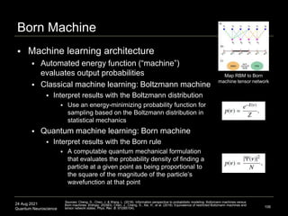 24 Aug 2021
Quantum Neuroscience
Born Machine
 Machine learning architecture
 Automated energy function (“machine”)
eval...