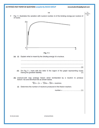 A2 PHYSICS PAST PAPER CIE QUESTIONS compiled By RACSO GROUP racsostudenthelp@gmail.com
 