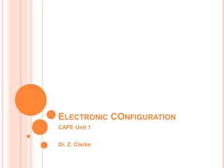 ELECTRONIC CONFIGURATION
CAPE Unit 1
Dr. Z. Clarke
 