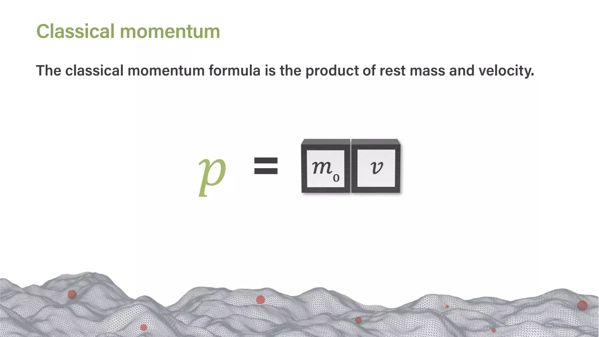 𝑝𝑝
The classical momentum formula is the product of rest mass and velocity.
Classical momentum
 