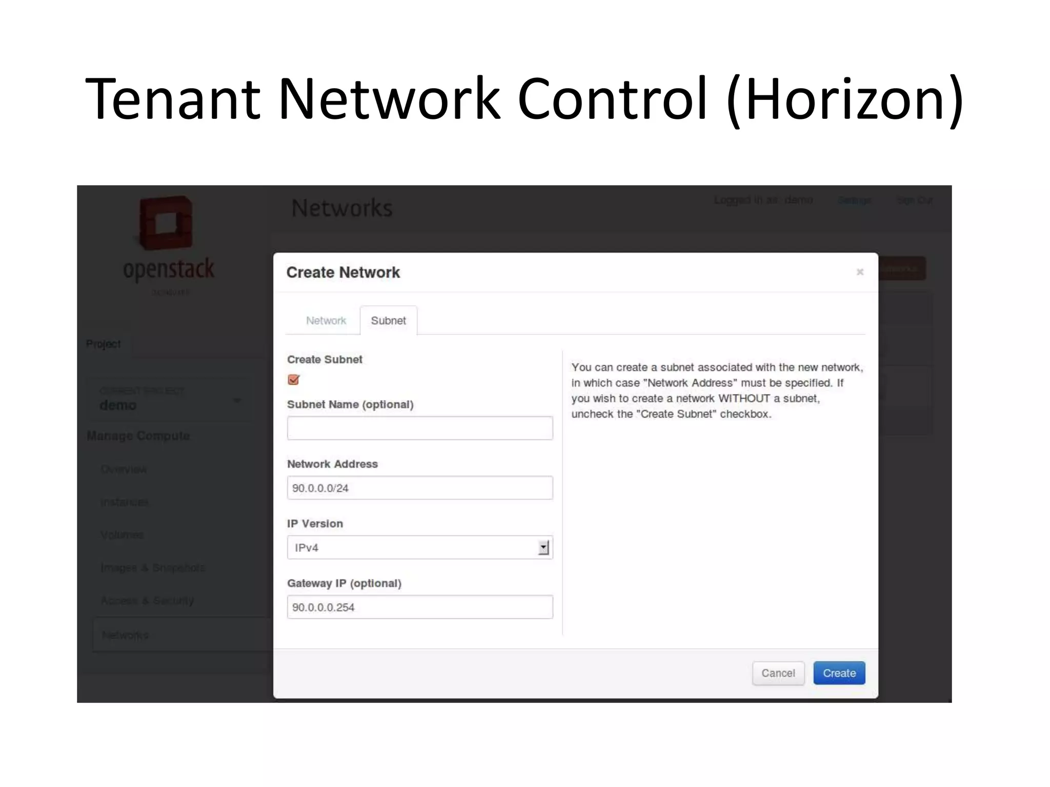 Tenant Network Control (Horizon)
 