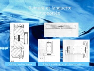 Joints horizontaux Joints verticaux et horizontaux
Rainure et languette
rapportée
 