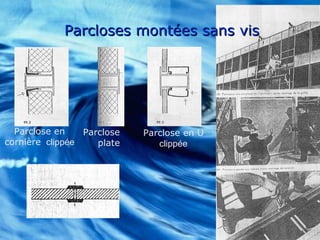 Parcloses montées sans visParcloses montées sans vis
Parclose
plate
Parclose en
cornière clippée
Parclose en U
clippée
 