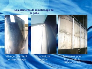 Ouvrant de
fenêtre
Vitrage; élément
de remplissage
Traverses pour
le pose de la
REYNOBOND
Les éléments de remplissage de
la grille
 