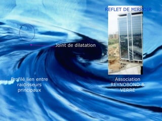 Profilé lien entre
raidisseurs
principaux
Joint de dilatation
Association
REYNOBOND &
VERRE
REFLET DE MIRROIR
 