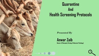 Quarantine
And
Health Screening Protocols
Presented By
Anwar Zaib
Master of Philosophy (Virology & Molecular Pathology)
1
 