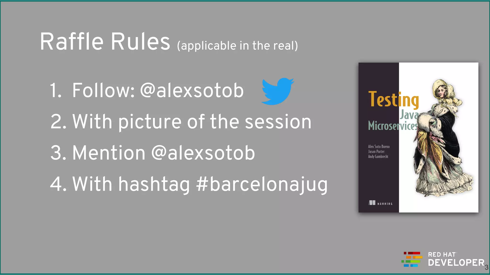 @alexsotob !3
Raffle Rules (applicable in the real)
1. Follow: @alexsotob
2. With picture of the session
3. Mention @alexsotob
4. With hashtag #barcelonajug
 
