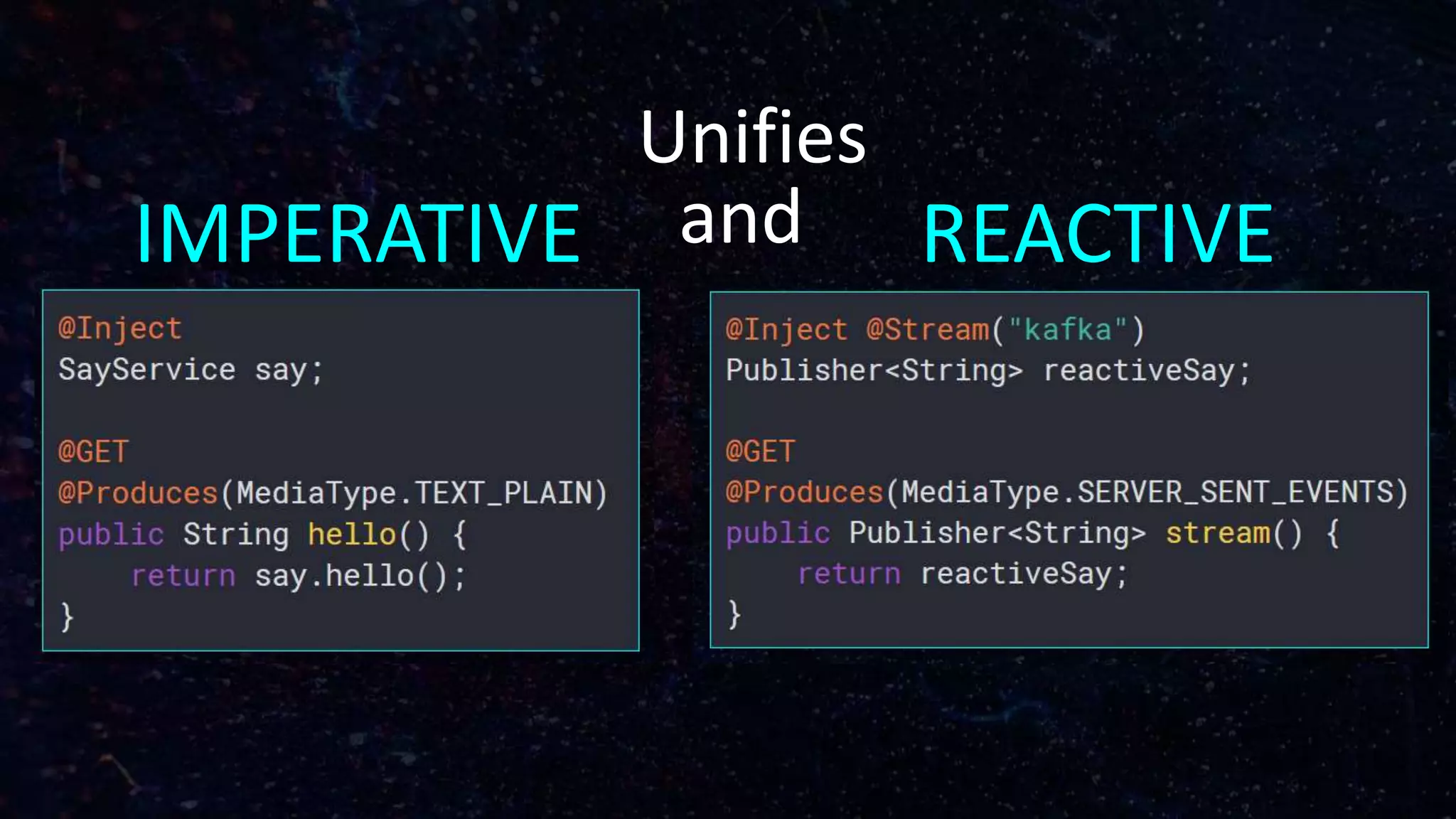 IMPERATIVE REACTIVE
Unifies
and
 