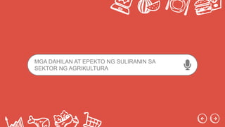 MGA DAHILAN AT EPEKTO NG SULIRANIN SA
SEKTOR NG AGRIKULTURA
 