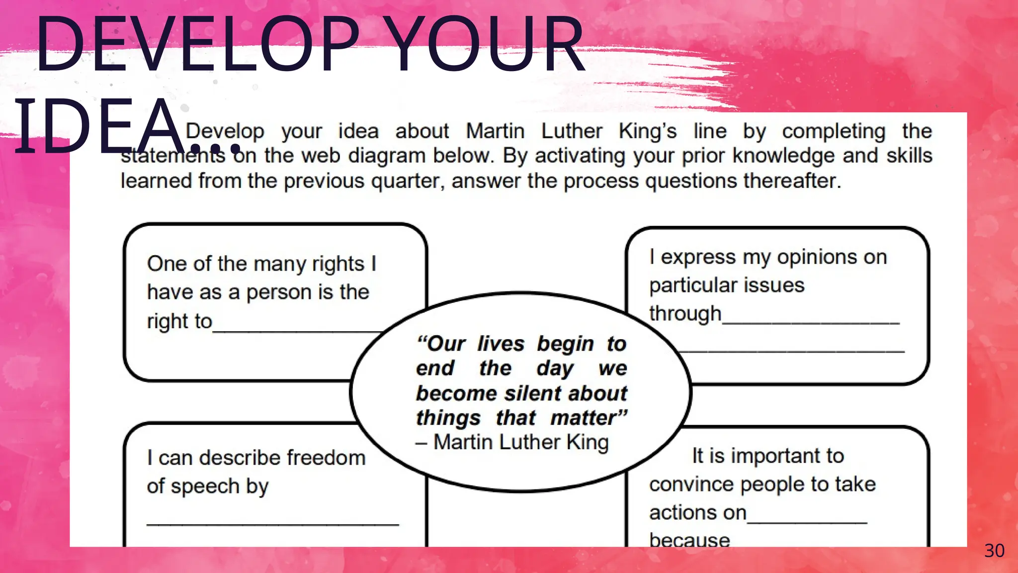 30
DEVELOP YOUR
IDEA…
 