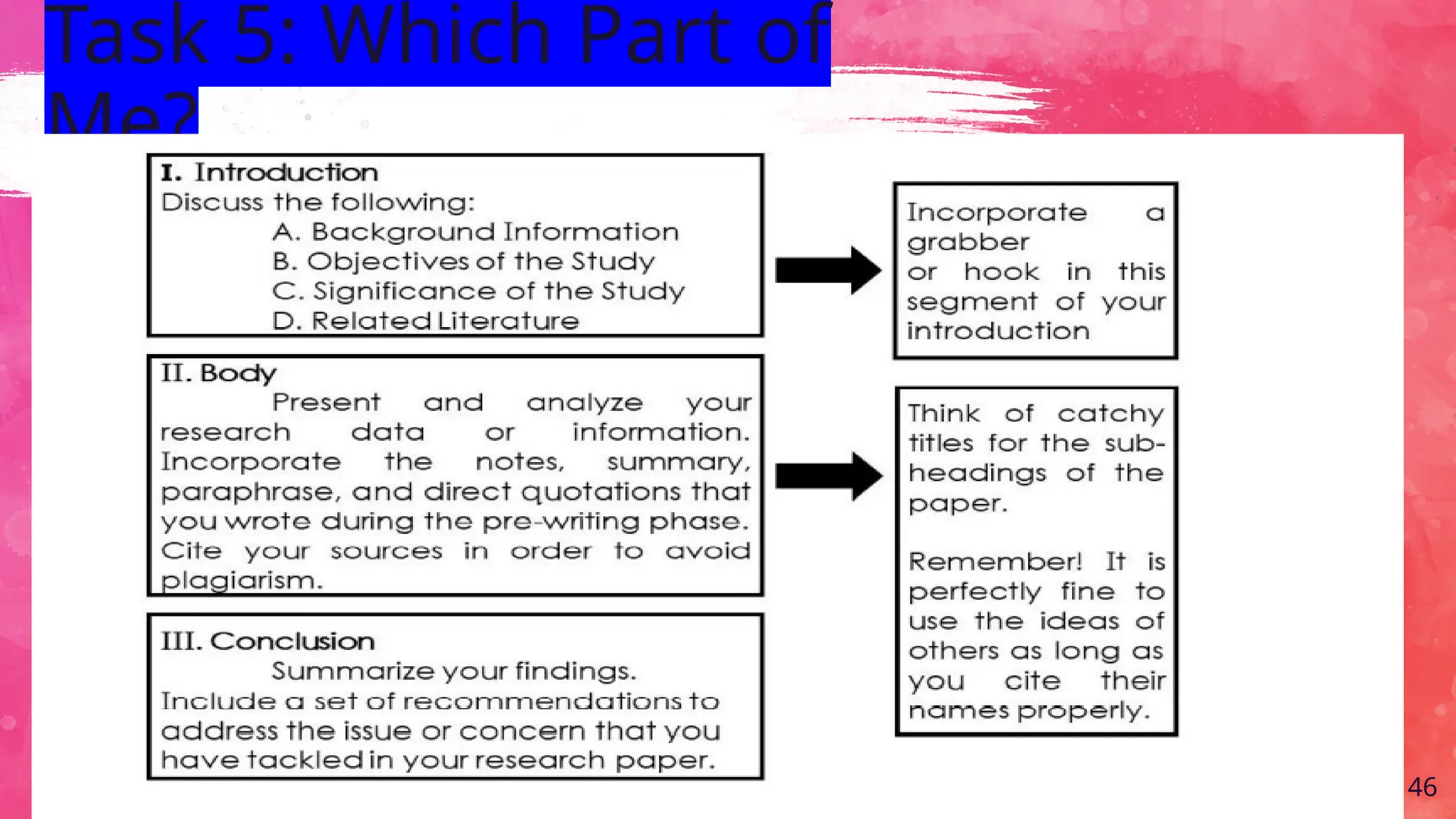 Task 5: Which Part of
Me?
46
 