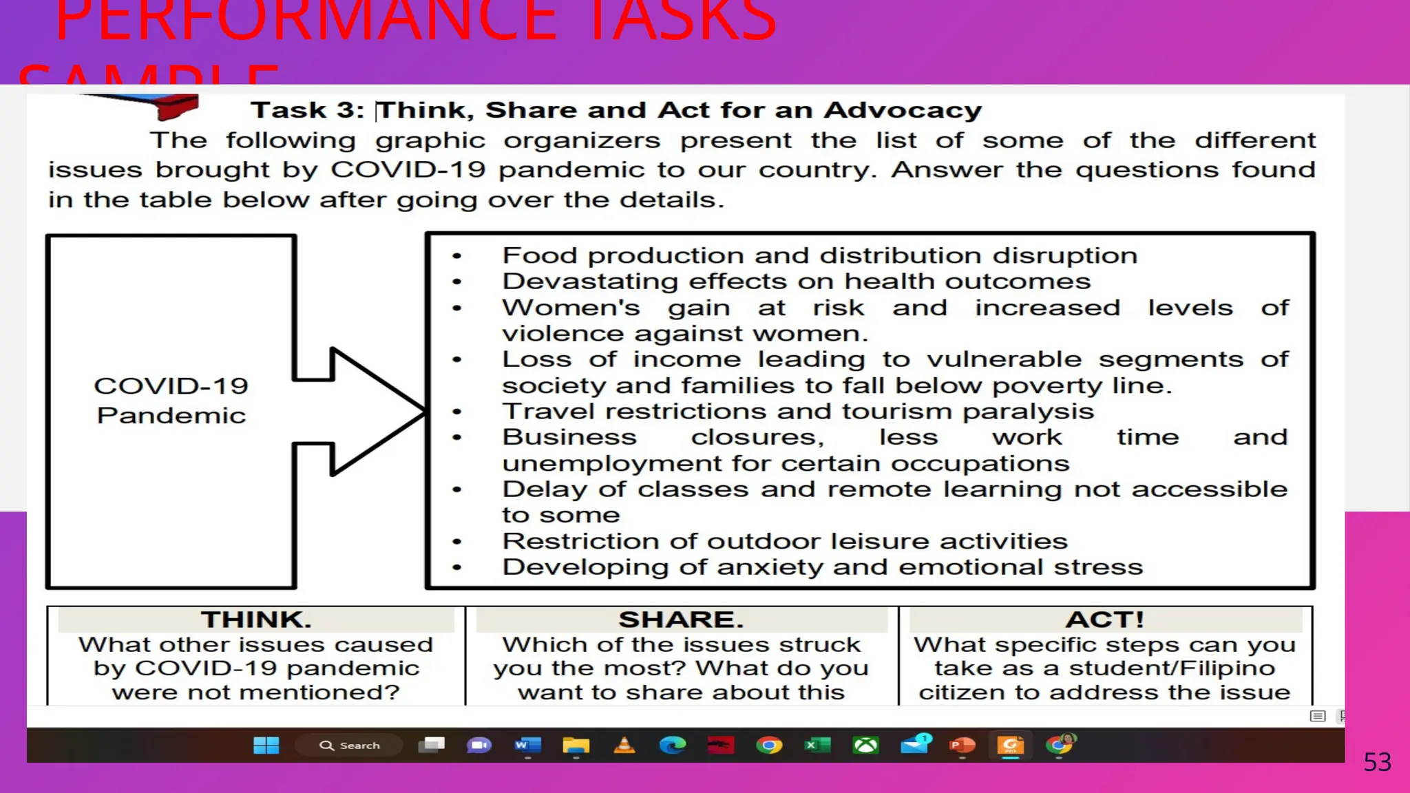 53
PERFORMANCE TASKS
SAMPLE …
 