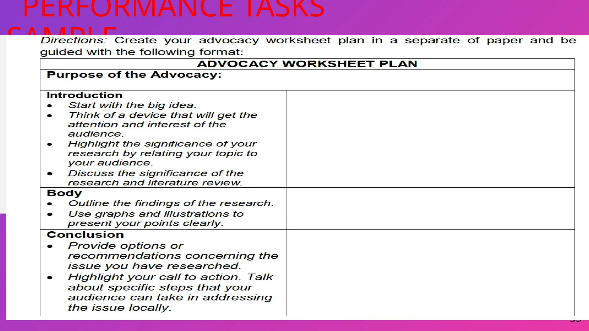 55
PERFORMANCE TASKS
SAMPLE …
 