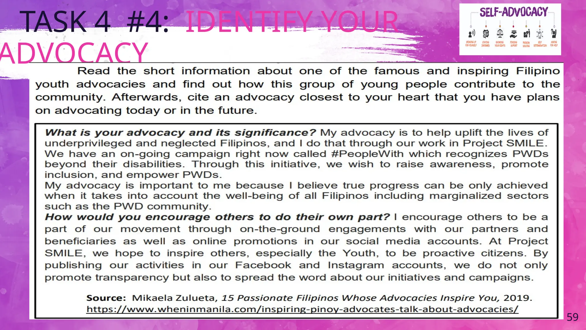 TASK 4 #4: IDENTIFY YOUR
ADVOCACY
59
 