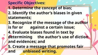 English 8, Quarter 3, Lesson 1: Examining Biases.pptx